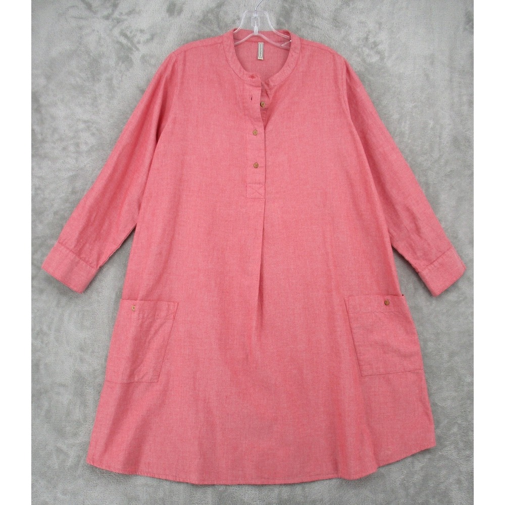 Embellish Dress Women Medium Lagenlook Button Relaxed Boxy Lightweight Boho Red